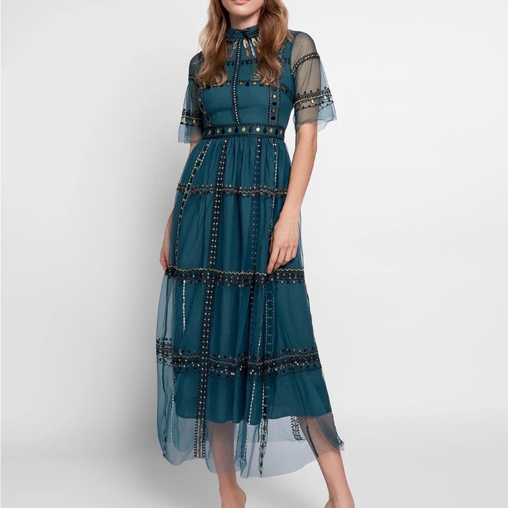 Gorgeous embroidered Sarah Teal midi Dress